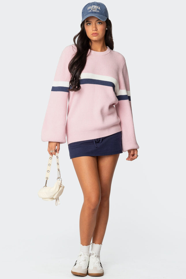 Nautical Striped Oversized Sweater - Pink