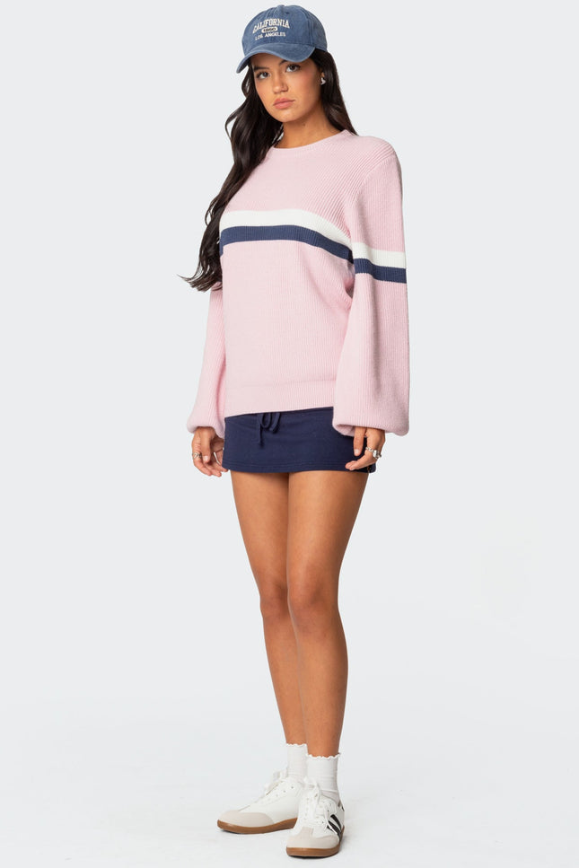 Nautical Striped Oversized Sweater - Pink