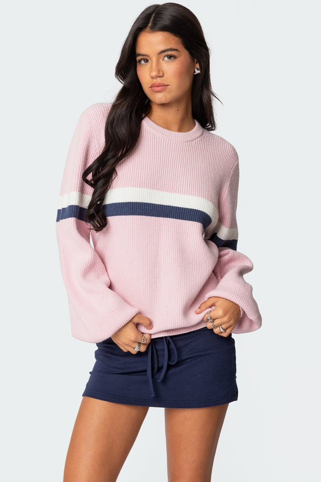 Nautical Striped Oversized Sweater - Pink
