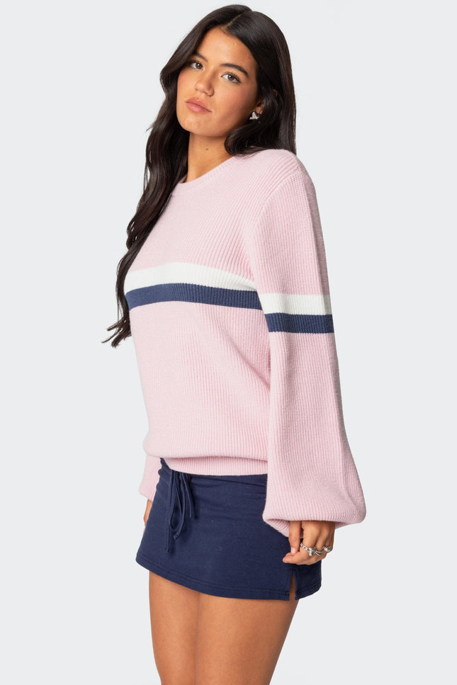 Nautical Striped Oversized Sweater - Pink