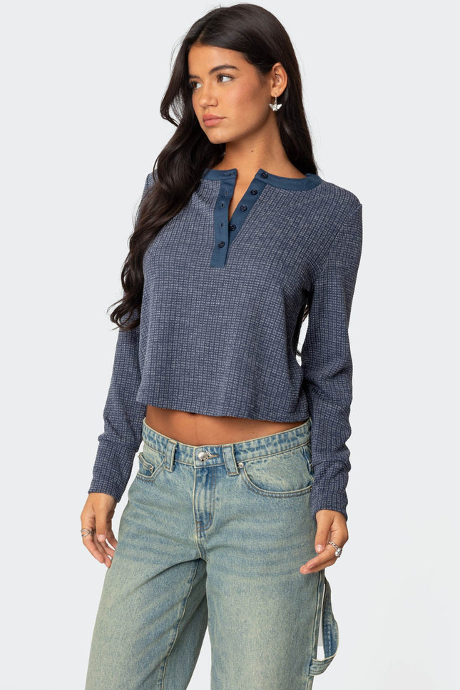 Ruth Henley Waffle Top - Navy