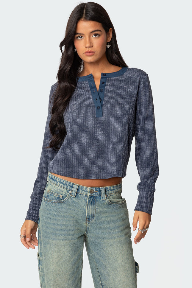 Ruth Henley Waffle Top - Navy