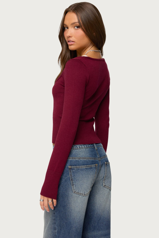 Cecile Layered Long Sleeve Top - Burgundy And Cream