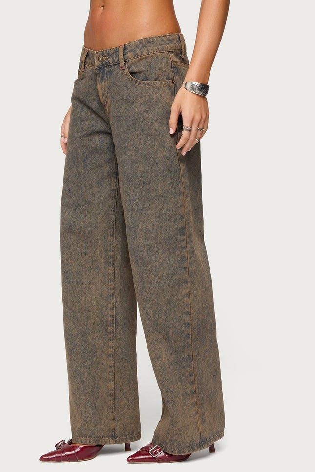 Ace Low Rise Baggy Jeans - Brown Washed