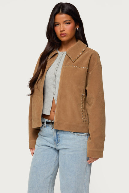 Memphis Studded Faux Suede Jacket - Tan