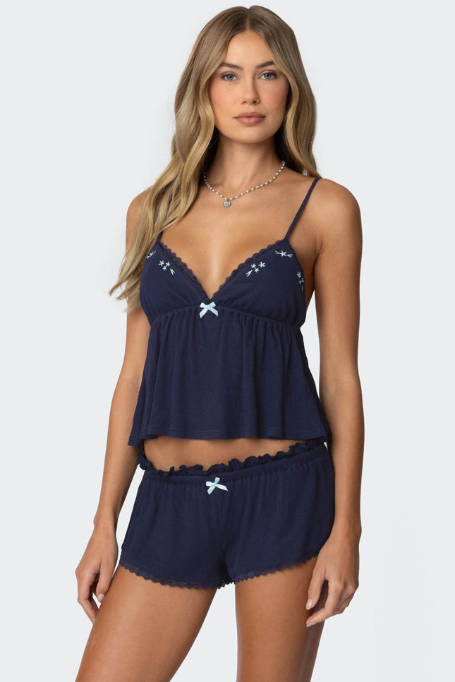Dream Babydoll Waffle Tank Top - Navy