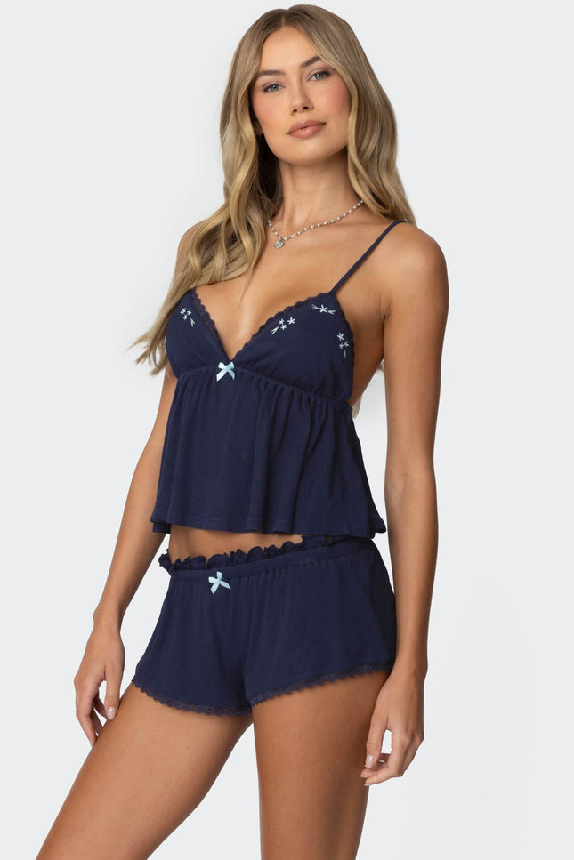 Dream Babydoll Waffle Tank Top - Navy