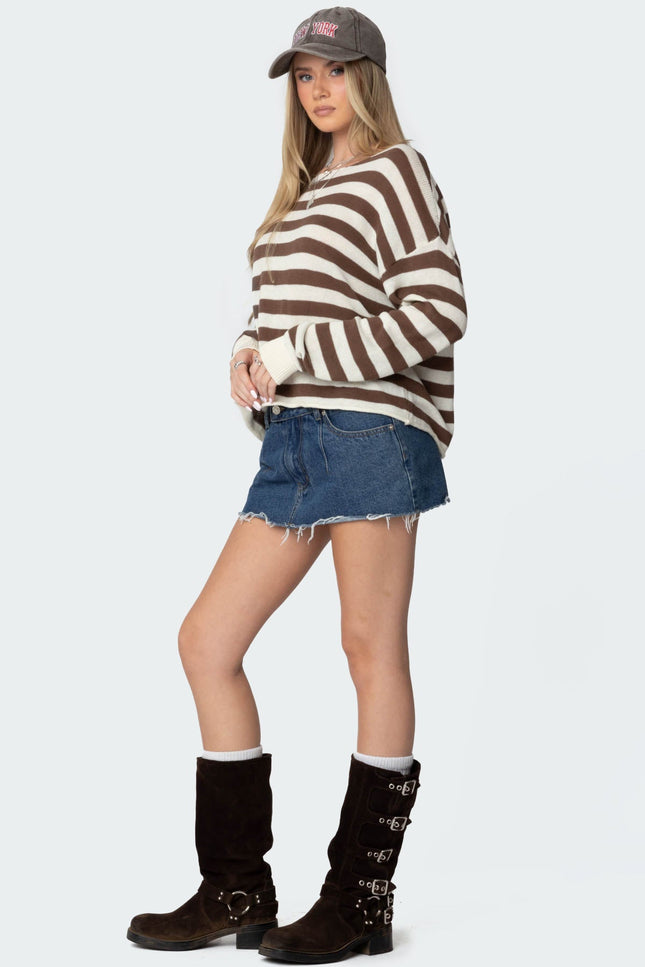 Anney Oversized Striped Sweater - Brown And Cream