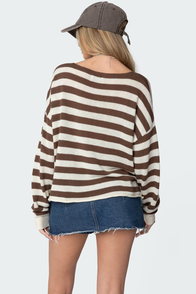Anney Oversized Striped Sweater - Brown And Cream