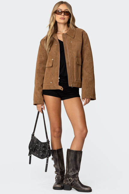 Annabelle Oversized Faux Suede Jacket - Camel