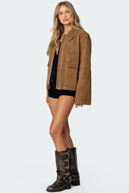 Annabelle Oversized Faux Suede Jacket - Camel