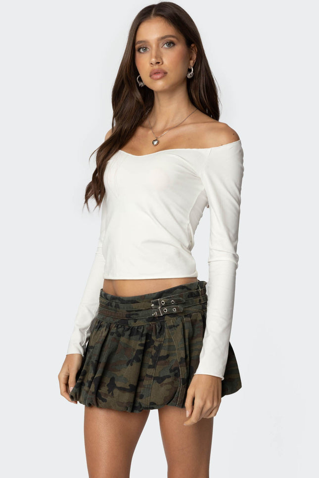 Nattie Off Shoulder V Neck Top - White