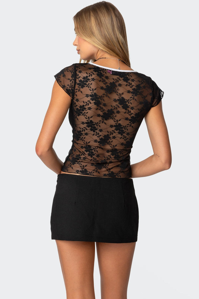 Avi Sheer Lace Top - Black