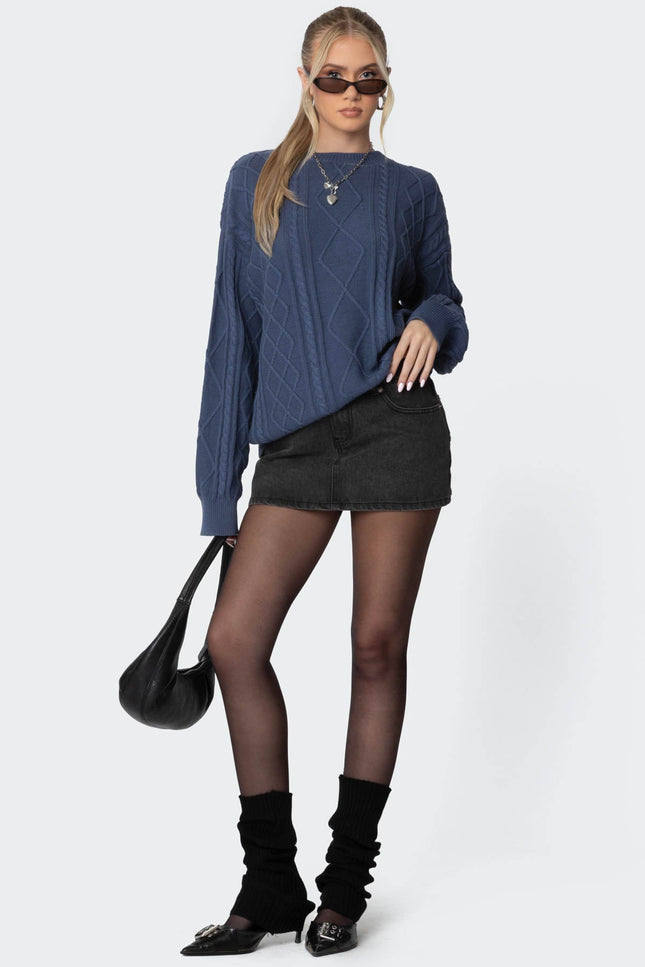 Jessy Cable Knit Oversized Sweater - Blue