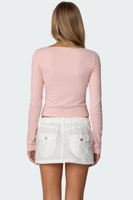 Morgyn Lace Trim Ribbed Top - Light Pink