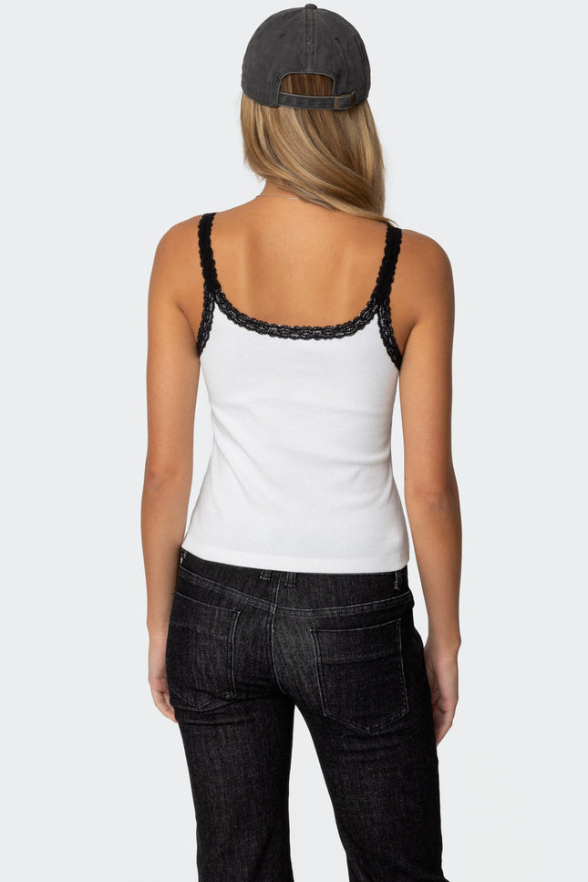 Jude Lacey Ribbed Tank Top - White