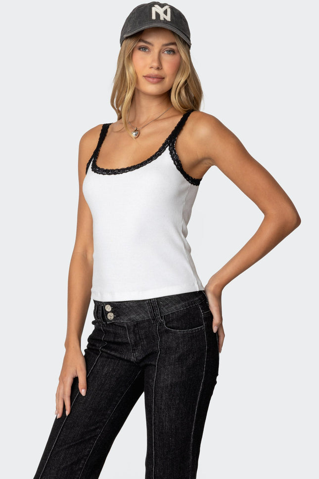 Jude Lacey Ribbed Tank Top - White