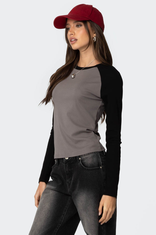 Tommi Raglan Long Sleeve T Shirt - Gray And Black