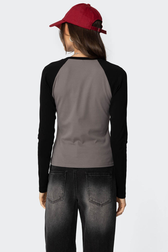 Tommi Raglan Long Sleeve T Shirt - Gray And Black