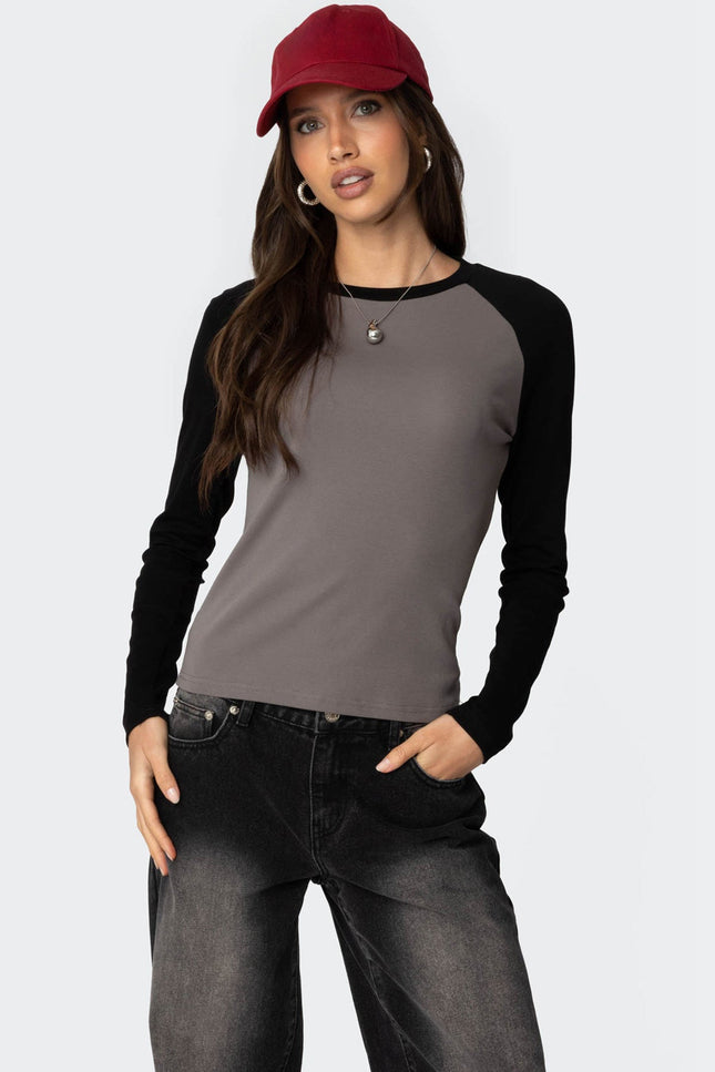 Tommi Raglan Long Sleeve T Shirt - Gray And Black
