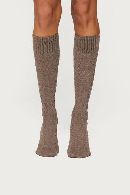 Cable Knit Socks - Brown