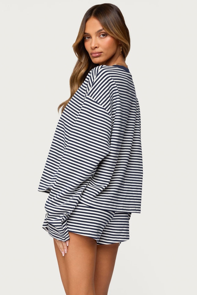 Jainee Striped Long Sleeve T Shirt - Navy
