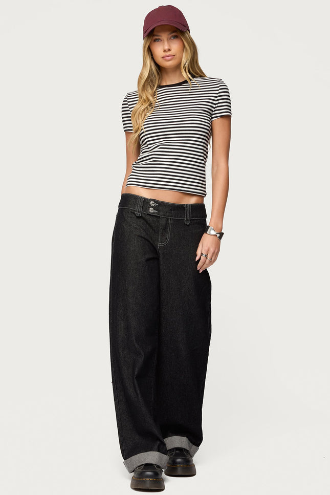 Cuffed Low Rise Straight Leg Jeans - Black Washed