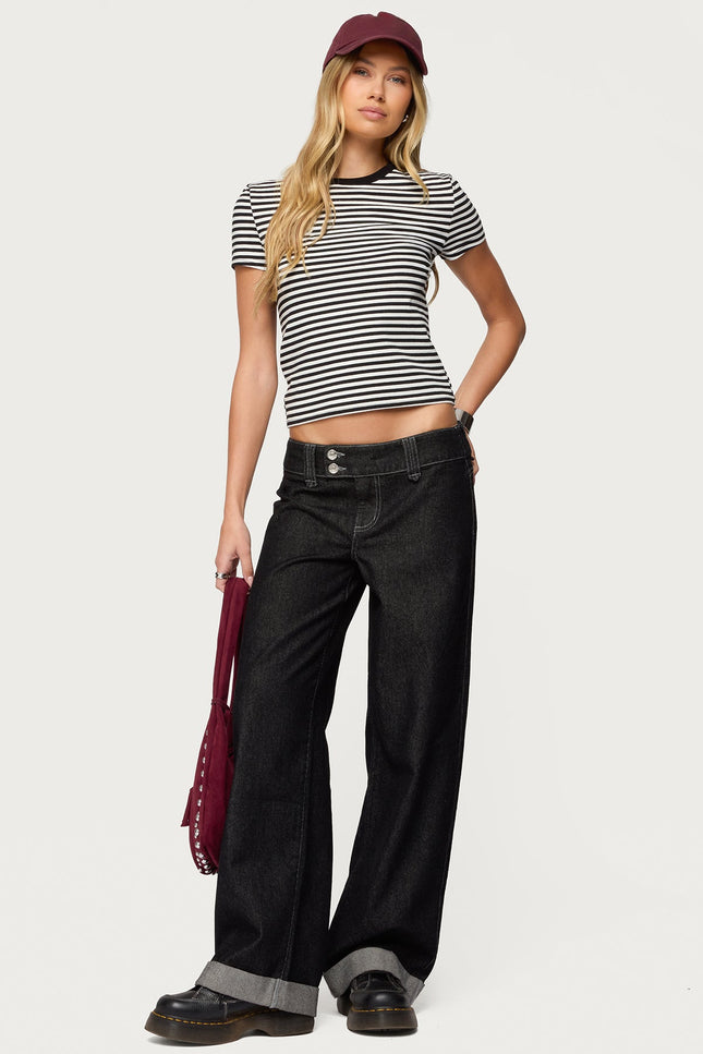 Cuffed Low Rise Straight Leg Jeans - Black Washed