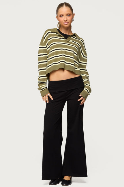 Petite Wide Leg Foldover Pants - Black