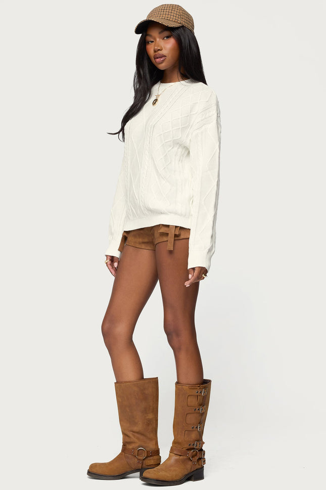Jessy Cable Knit Oversized Sweater - Cream