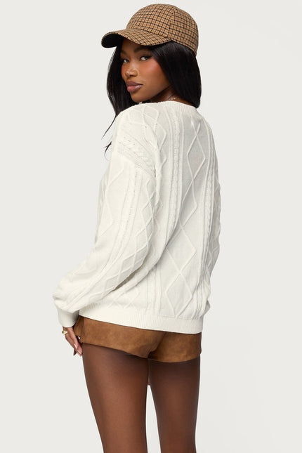 Jessy Cable Knit Oversized Sweater - Cream