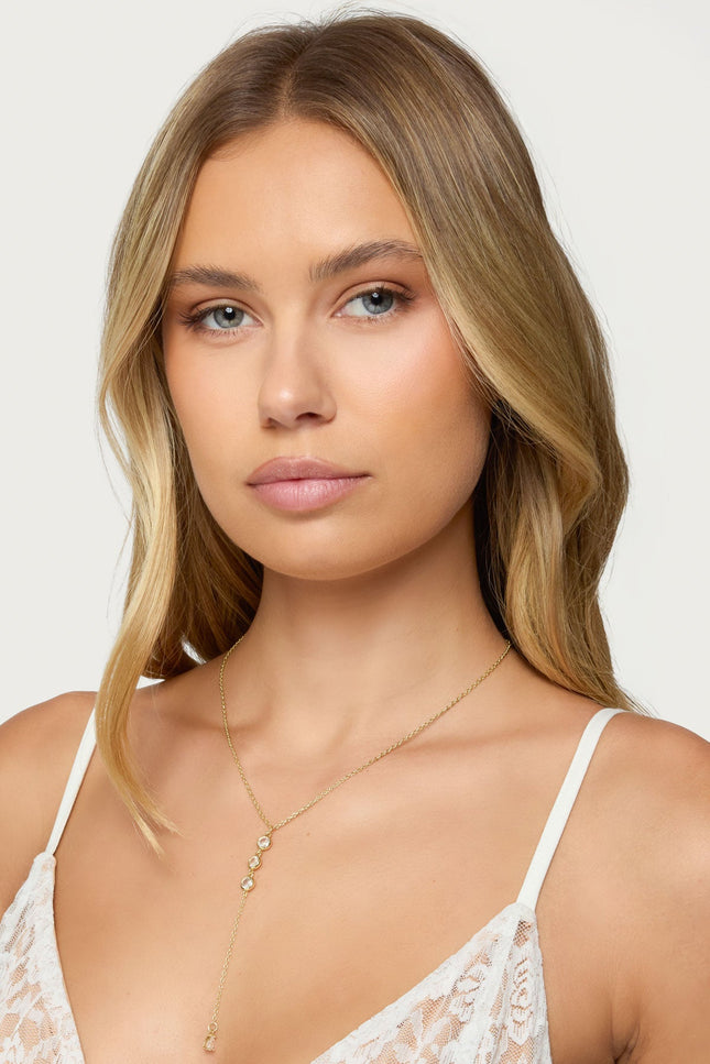 Rhinestone Cascading Necklace - Gold