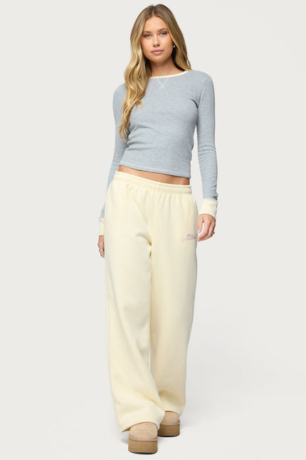 Rora Contrast Long Sleeve Waffle Top - Gray Melange