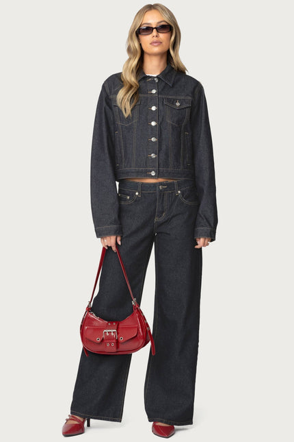Raelynn Washed Low Rise Baggy Jeans - Indigo Blue Raw Washed