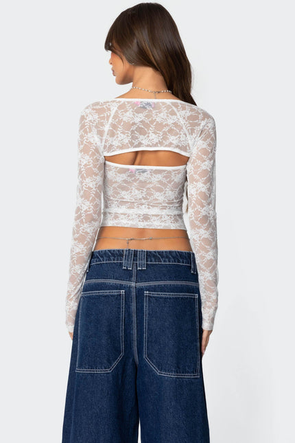 Addison Sheer Lace Two Piece Top - White