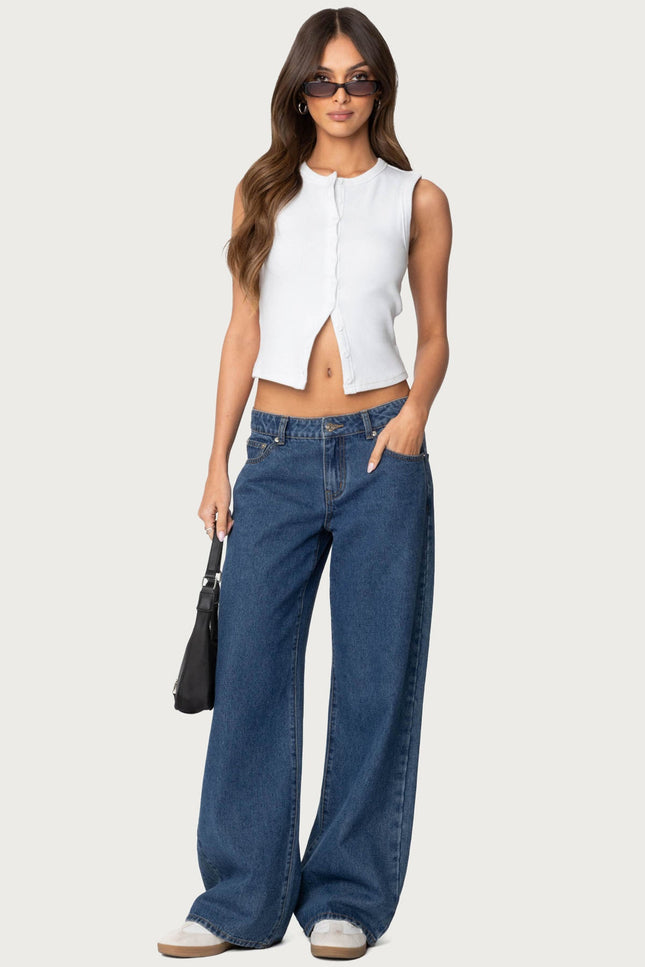 Raelynn Washed Low Rise Baggy Jeans - Blue Washed