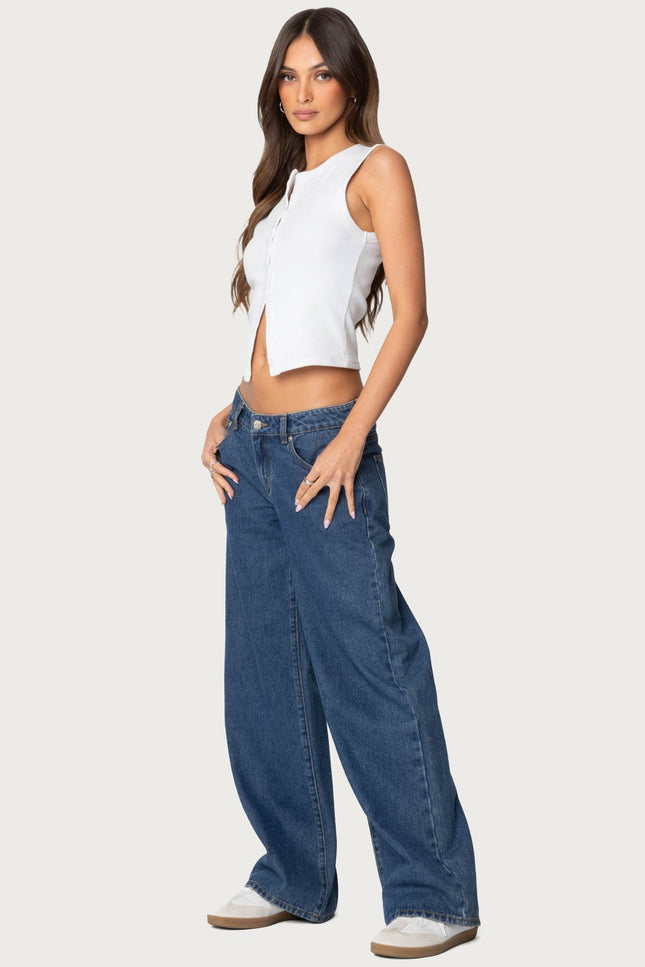 Raelynn Washed Low Rise Baggy Jeans - Blue Washed