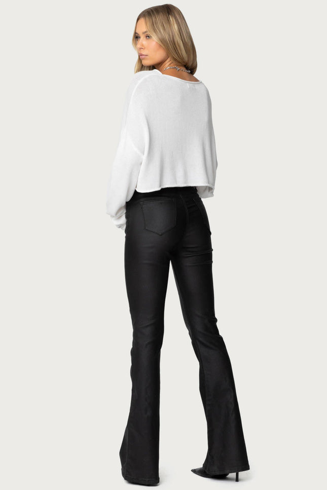 Luna Faux Leather Mid Rise Flared Jeans - Black