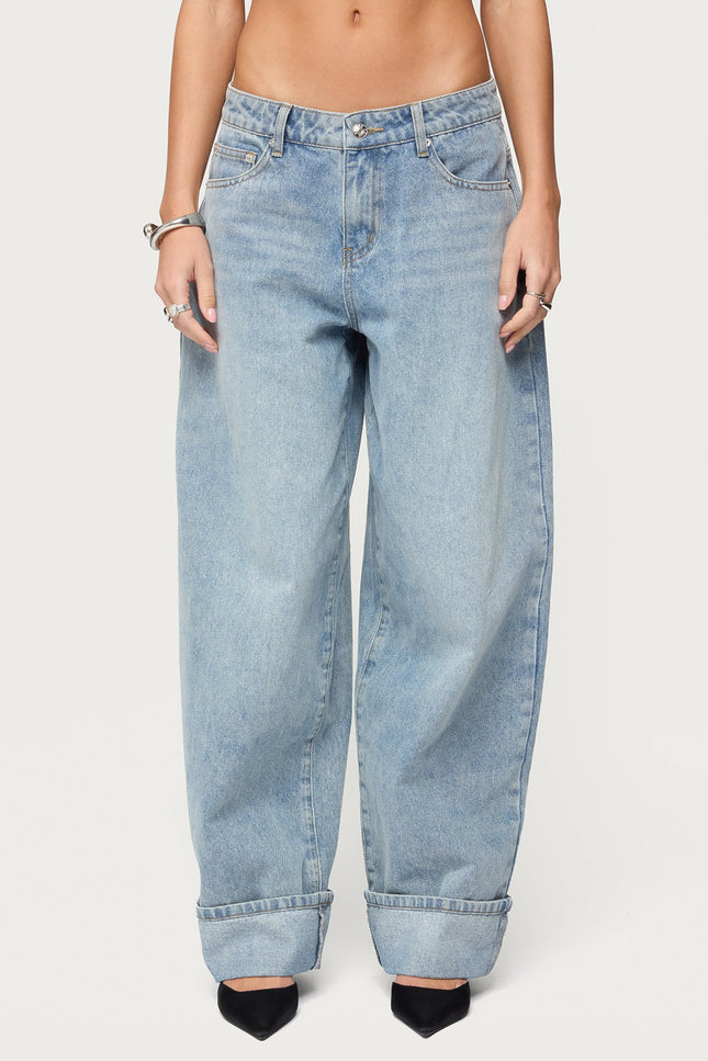 Kella Low Rise Baggy Jeans - Blue Vintage Washed