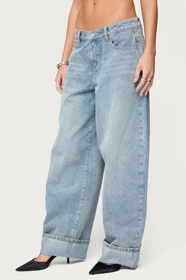 Kella Low Rise Baggy Jeans - Blue Vintage Washed