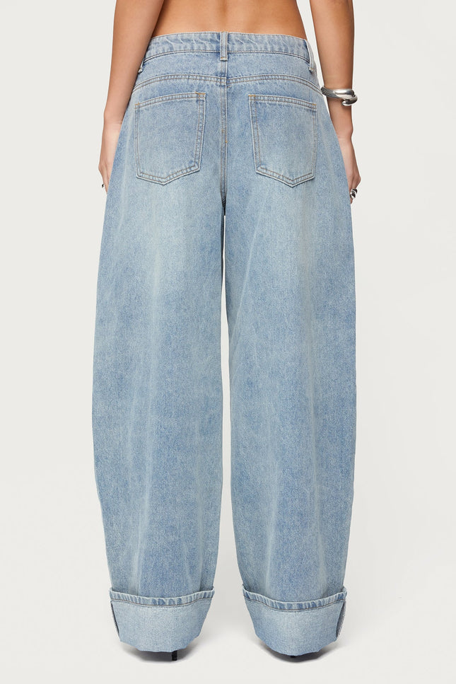 Kella Low Rise Baggy Jeans - Blue Vintage Washed