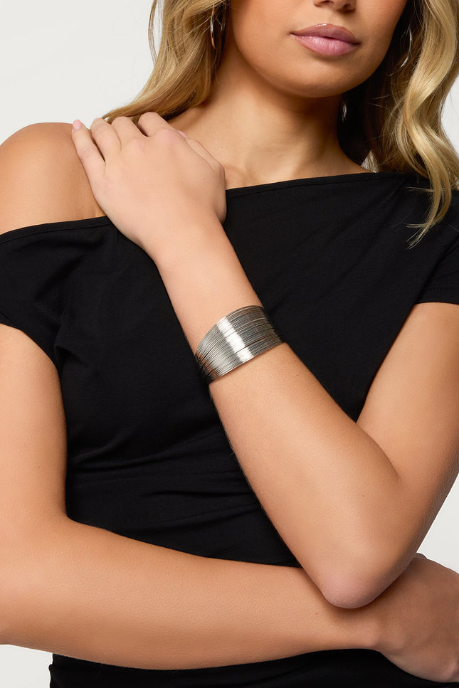 Layered Wire Cuff Bracelet - Silver