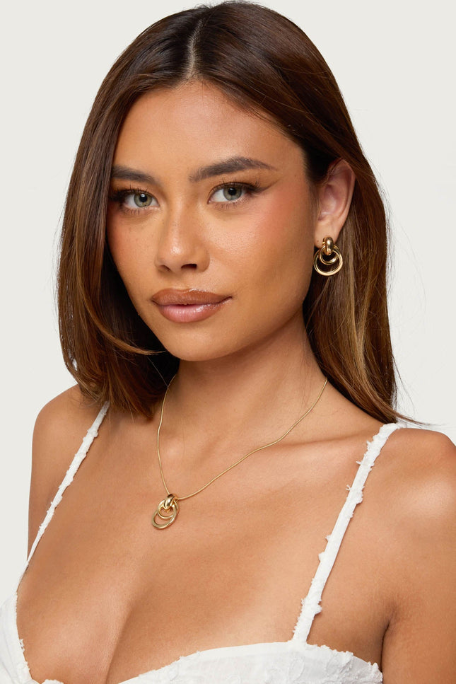 Paired Hoops Necklace & Earrings Set - Gold
