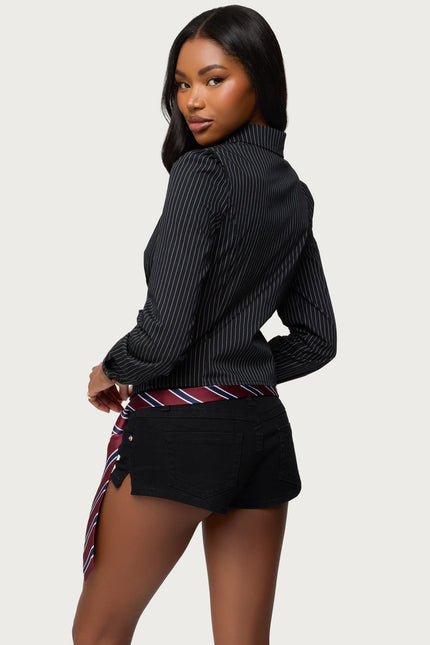 Tailored Pinstripe Button Up Shirt - Black