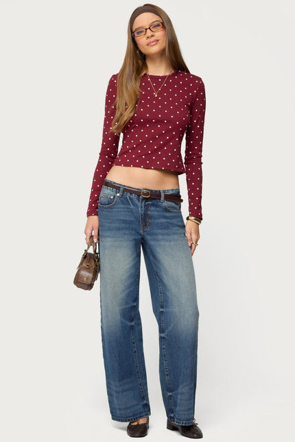 Daliya Polka Dot Long Sleeve Top - Burgundy