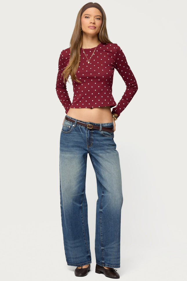 Daliya Polka Dot Long Sleeve Top - Burgundy