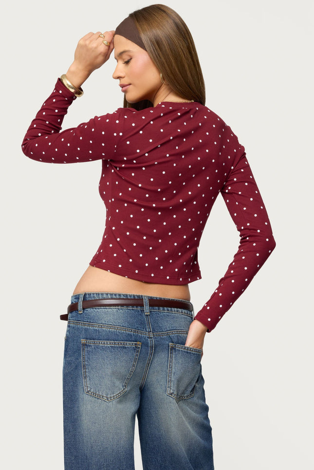 Daliya Polka Dot Long Sleeve Top - Burgundy