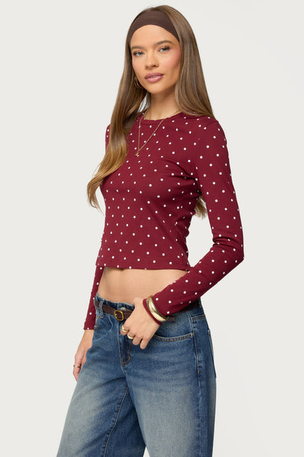 Daliya Polka Dot Long Sleeve Top - Burgundy
