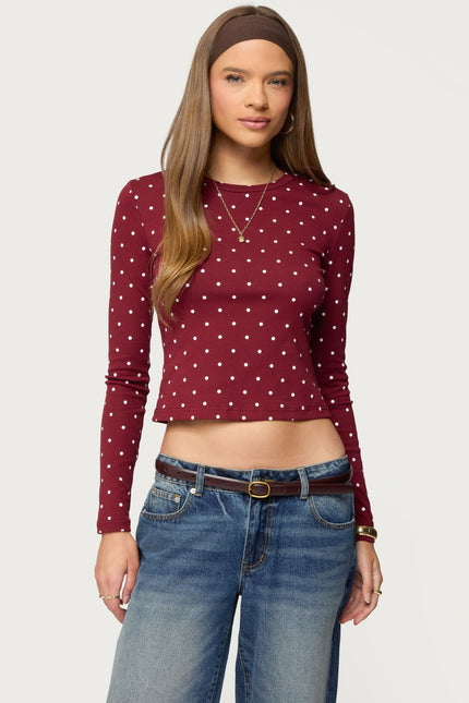 Daliya Polka Dot Long Sleeve Top - Burgundy