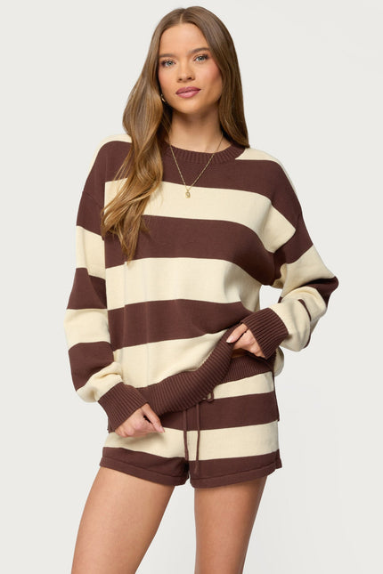 Riley Oversized Striped Sweater - Brown And Beige